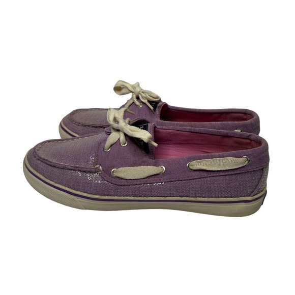 Sperry Women's Top-Sider Purple Lavender Sequin Lace Up Boat Shoes Size 8.5 - Picture 4 of 8